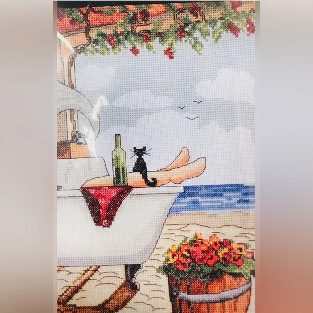 Design Works Cross Stitch Kit “MY DAY OFF” Woman Relaxing in Bathtub 12”X12”
